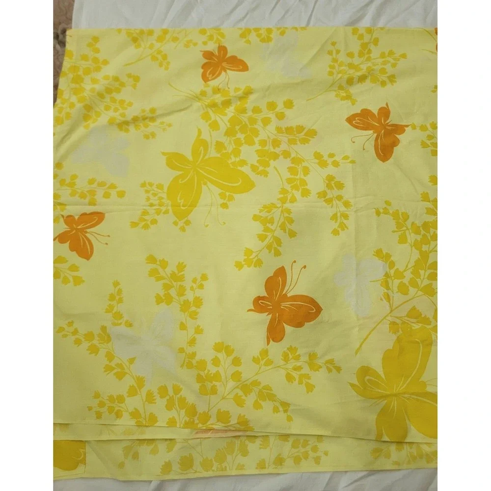 Vintage Twin Springmaid Wondercale No Iron Percale Yellow Butterfly Orange 70's